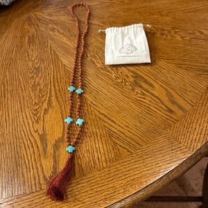 Handcrafted Beaded Mala Necklace with Turquoise Accents